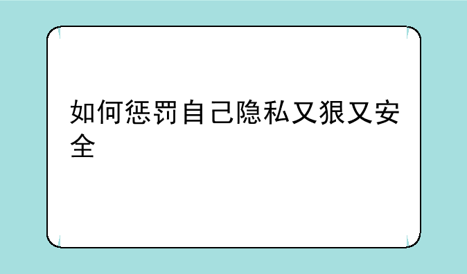如何惩罚自己隐私又狠又安全