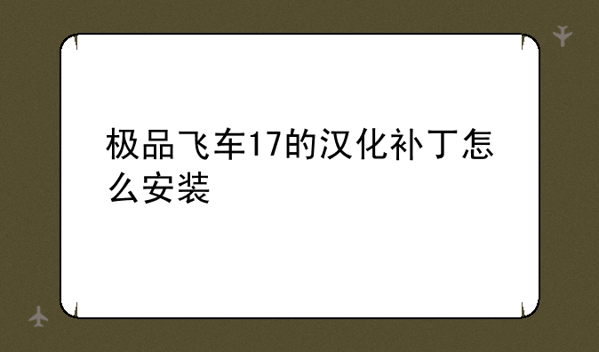 极品飞车17的汉化补丁怎么安装