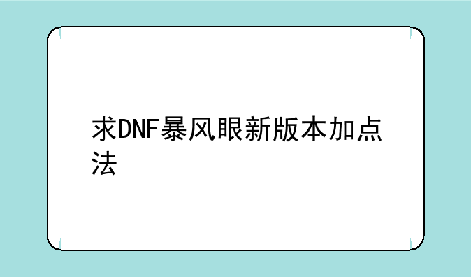 求DNF暴风眼新版本加点法