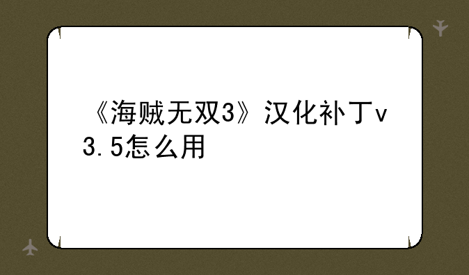《海贼无双3》汉化补丁v3.5怎么用