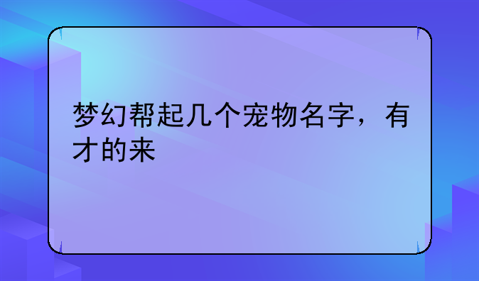 梦幻帮起几个宠物名字，有才的来