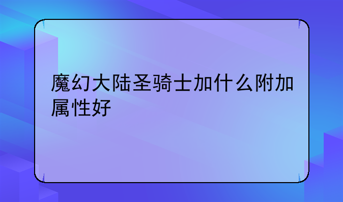 魔幻大陆圣骑士加什么附加属性好