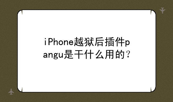 iPhone越狱后插件pangu是干什么用的？