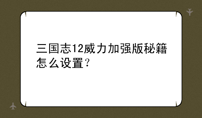 三国志12威力加强版秘籍怎么设置？
