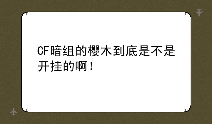 CF暗组的樱木到底是不是开挂的啊！