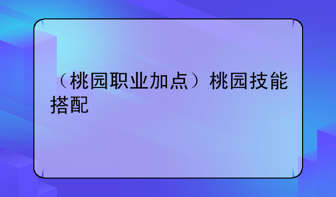 （桃园职业加点）桃园技能搭配