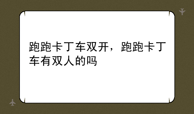 跑跑卡丁车双开，跑跑卡丁车有双人的吗