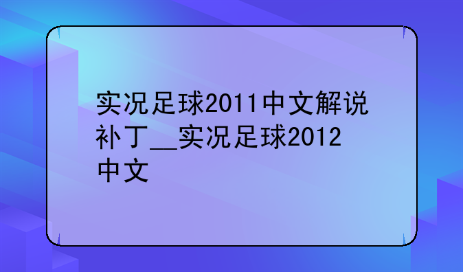 实况足球2011中文解说补丁__实况足球2012中文