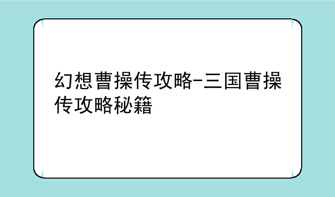 幻想曹操传攻略-三国曹操传攻略秘籍