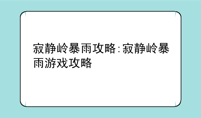 寂静岭暴雨攻略:寂静岭暴雨游戏攻略